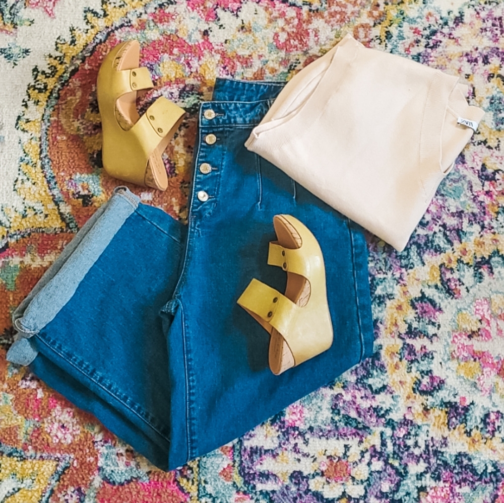 Shein High Rise Wide Leg Buttonfly Ankle Cropped Jeans